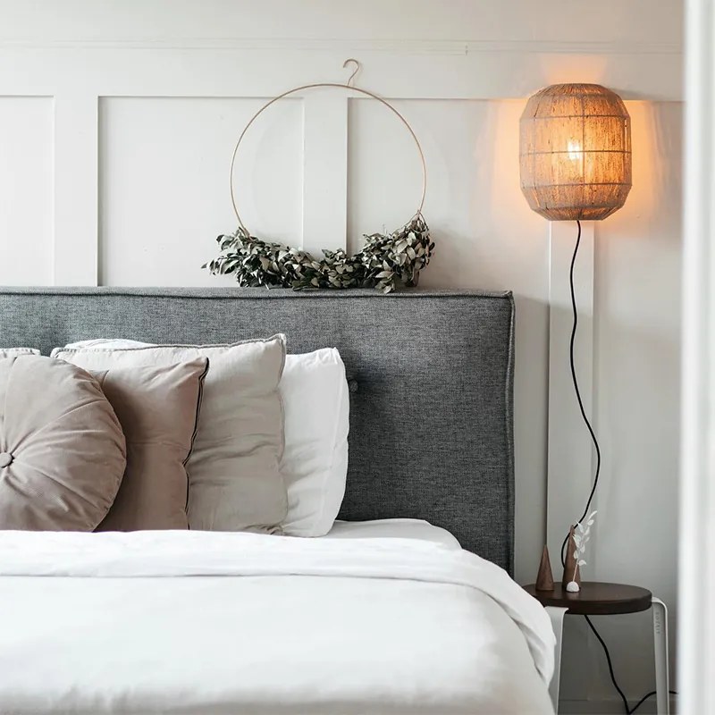 Orientálna nástenná lampa čierna s jutovým lanom - Riki