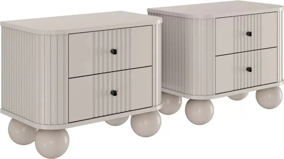 Súprava nočných stolíkov Vesper 56 cm - kašmír / čierne úchytky / guľové nohy