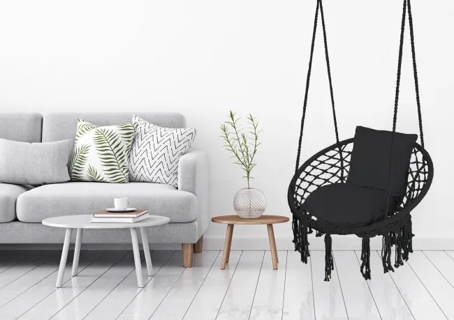 Závesné kreslo TOGO s vankúšmi, čierne