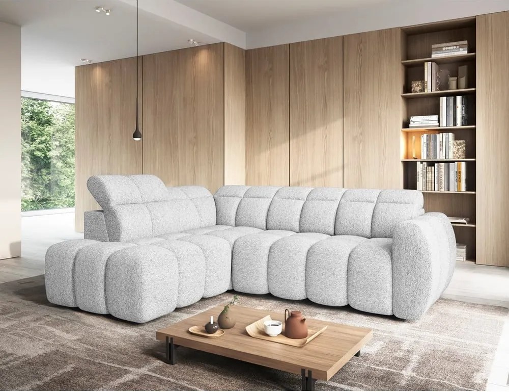 Svetlosivá rozkladacia/s úložným priestorom rohová pohovka z textílie buklé (ľavý roh/do L) Falconn – ELTAP