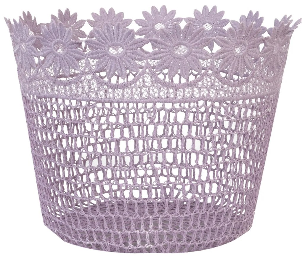 Fialkový háčkovaný košík - Ø 26*20 cm
