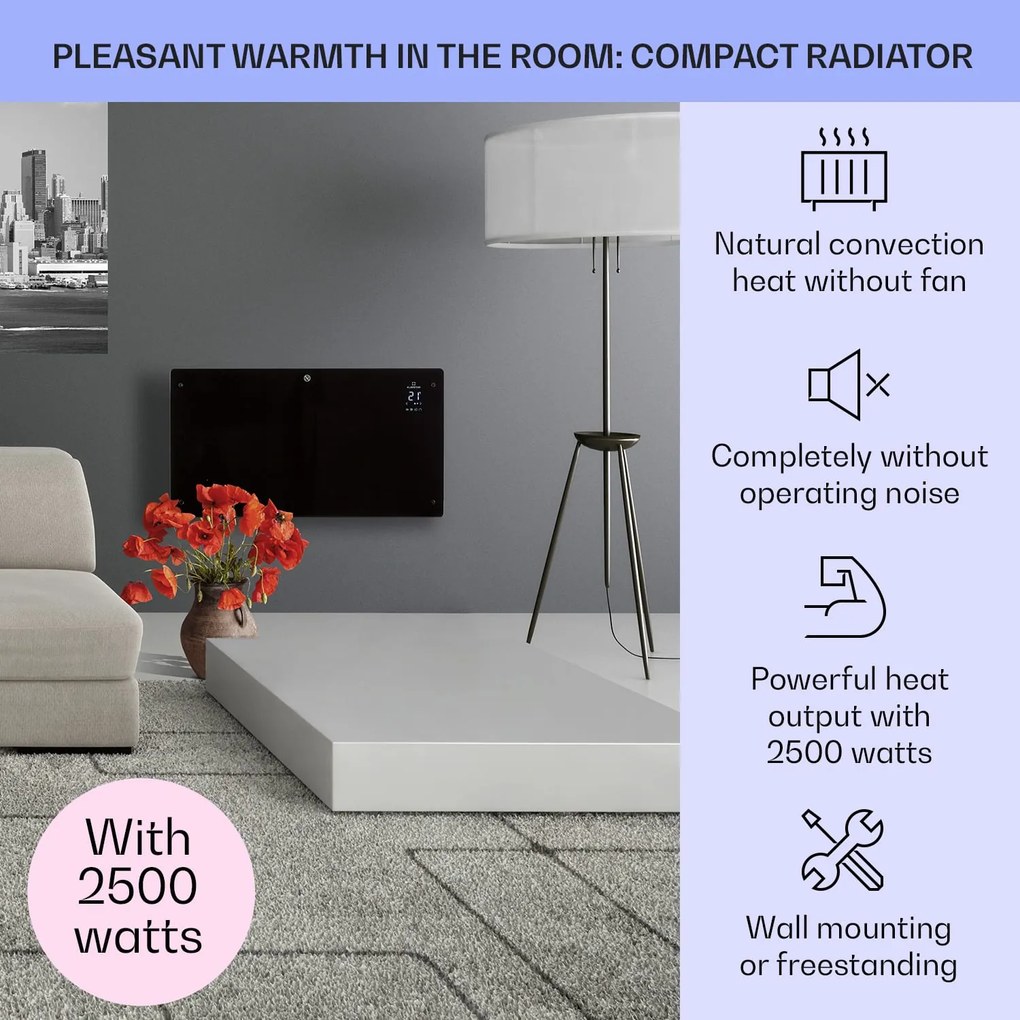 Klarstein Bansin Crystal Smart, konvektor, 2500 W, 5 - 50 °C, ovládanie cez aplikáciu