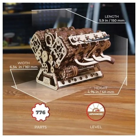 Ugears - 3D drevené mechanické puzzle Motor V8