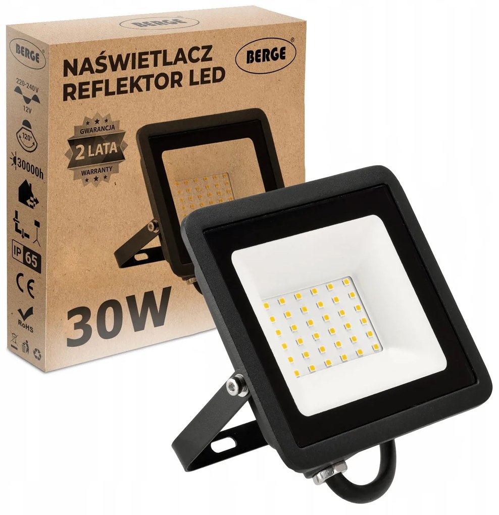 BERGE LED reflektor 30W IP65 PREMIUM - studená bílá