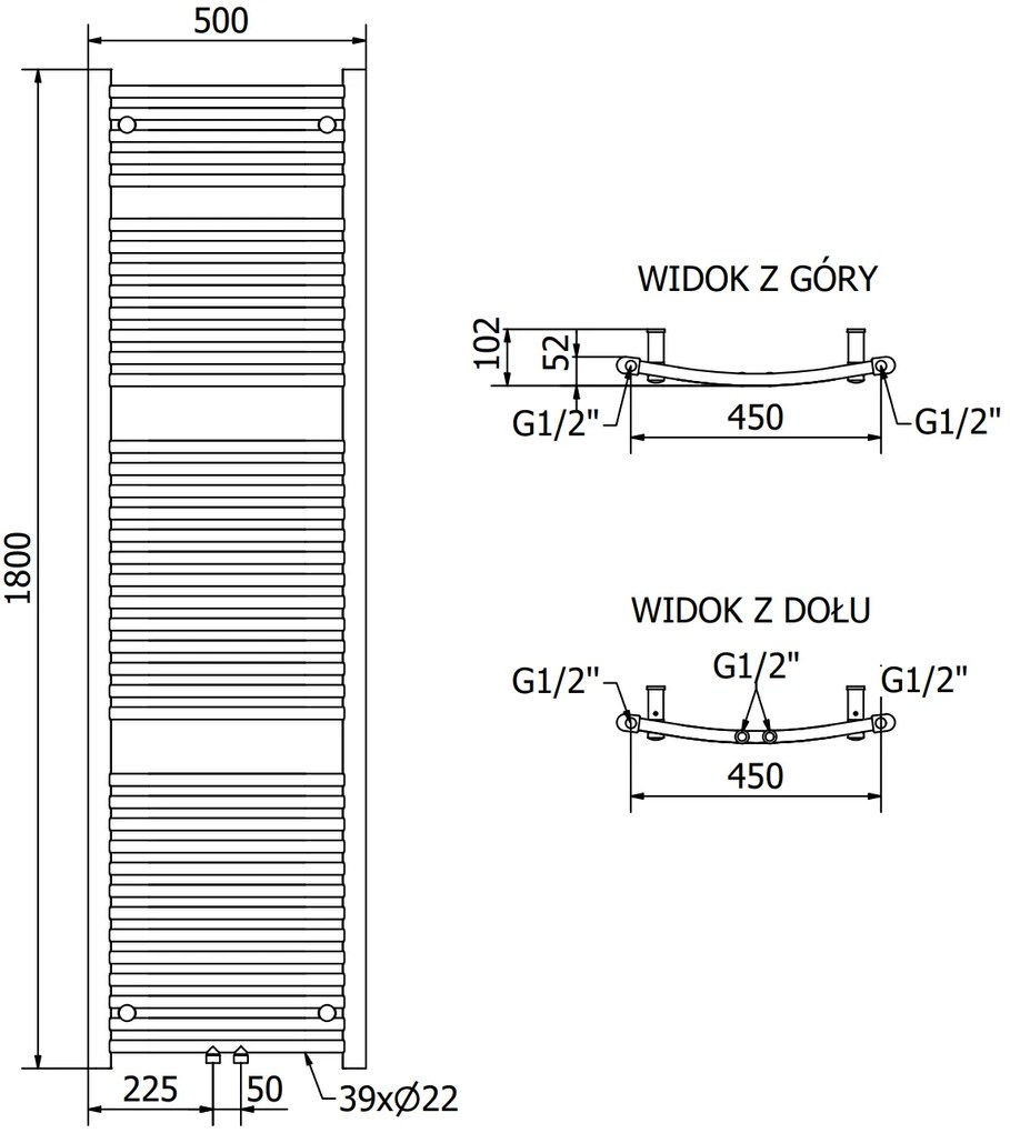 Mexen Ares, elektrické vykurovacie teleso 1800x500 mm + vykurovacia tyč 900 W, chrómová, W102-1800-500-2900-01