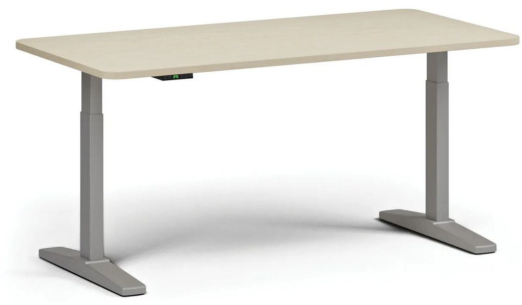 Výškovo nastaviteľný stôl, elektrický, 675-1325 mm, zaoblené rohy, doska 1600x800 mm, sivá podnož, sivá