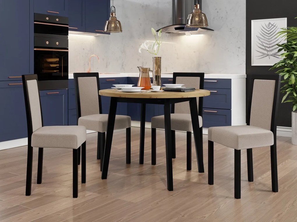 Jedálenský stôl so 4 stoličkami AL01, Morenie: dub artisan L, Poťahové látky: 25x - Paros 2, Farby nožičiek: čierna Mirjan24 5903211235917