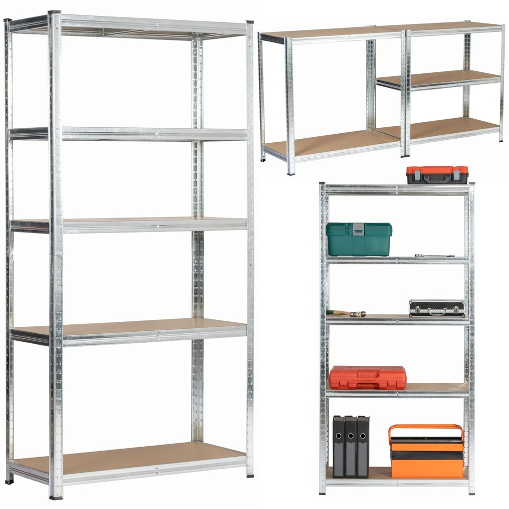 Sada 2 ks kovových regálů REGMET 90x40x180 cm stříbrná