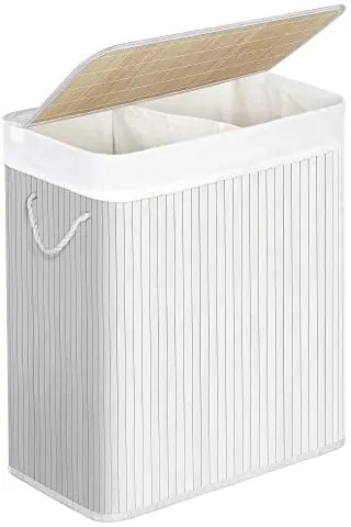 Bambusový kôš na prádlo, 2 oddelené priehradky, 62,5x52x32cm