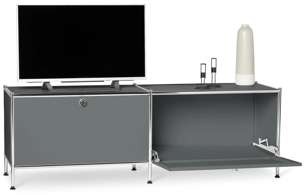 Kovová nízka skrinka »CN3« s výklopnými priehradkami, sivá