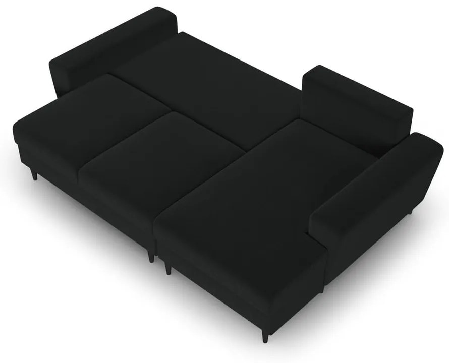 Čierna zamatová rozkladacia/s úložným priestorom rohová pohovka (pravý roh/s leňoškou) Kyoto – Cosmopolitan Design