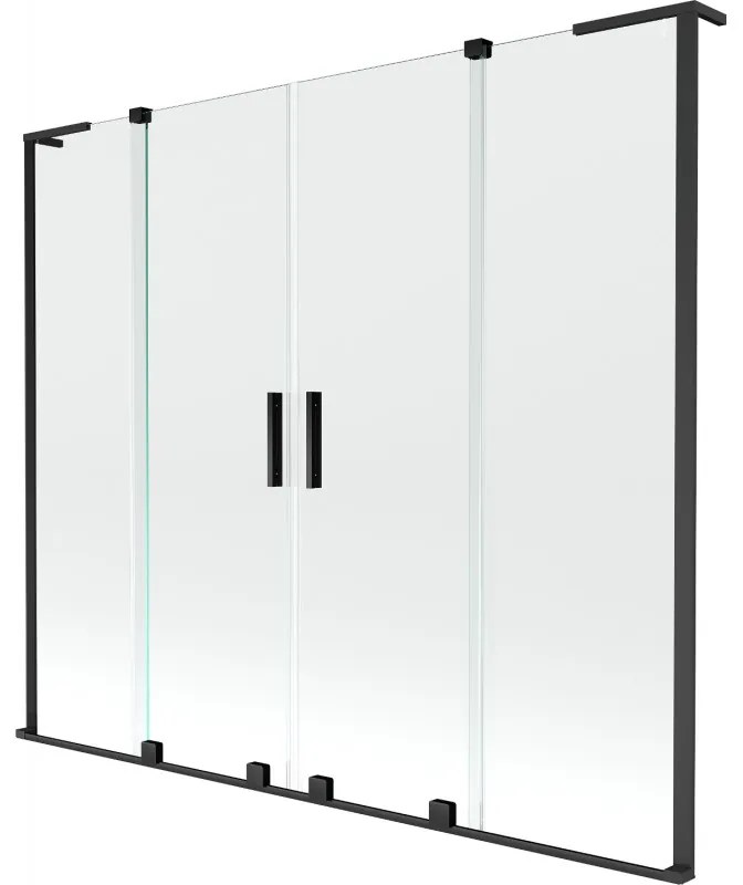 Mexen Velar L Duo, 2-krídlová posuvná vaňová zástena 180 x 150 cm, 8mm číre sklo, čierna matná, 896-180-003-02-70