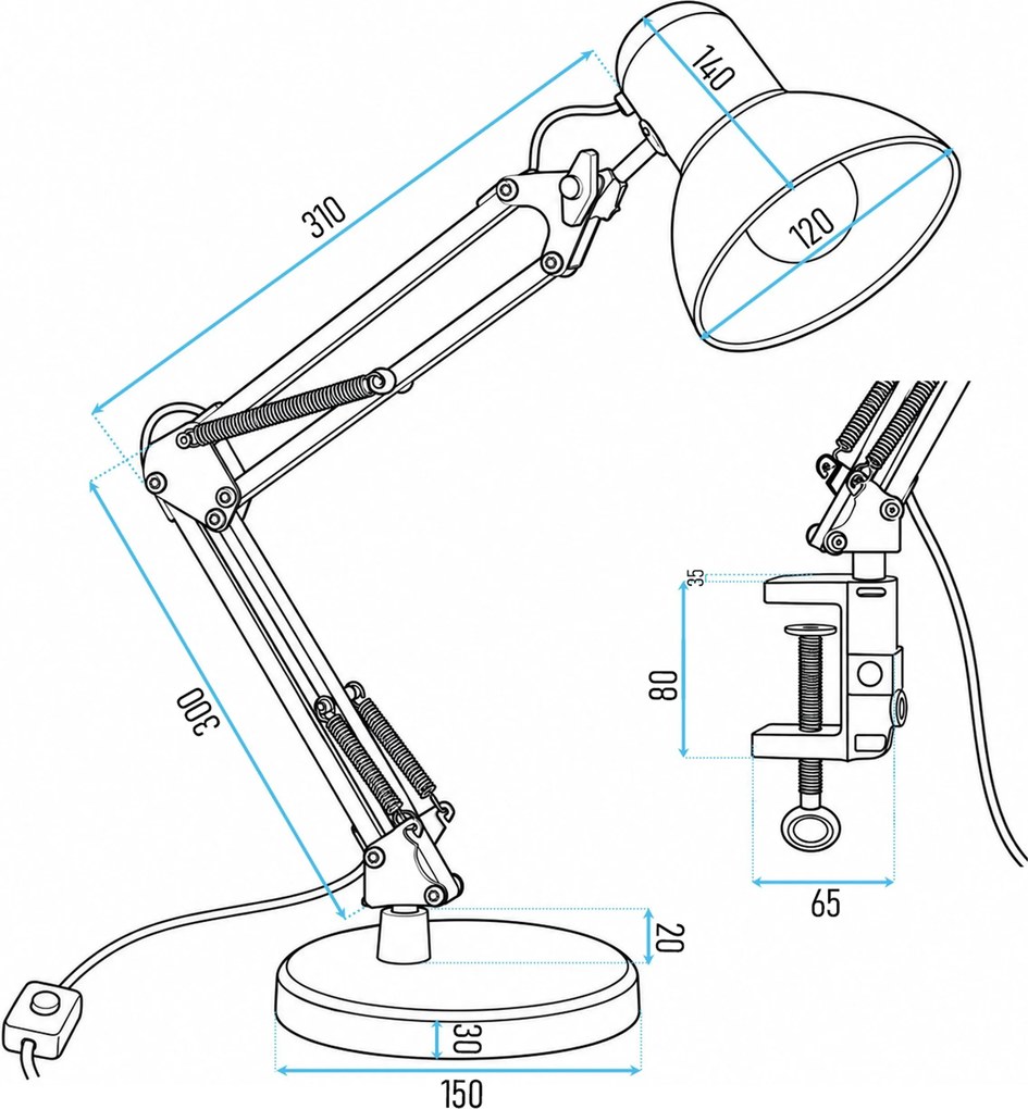 Toolight Toolight, JNH042-1TD, stolná lampa s nastaviteľným ramenom, kresliarsky štýl, 1× E27, čierna, OSW-56233