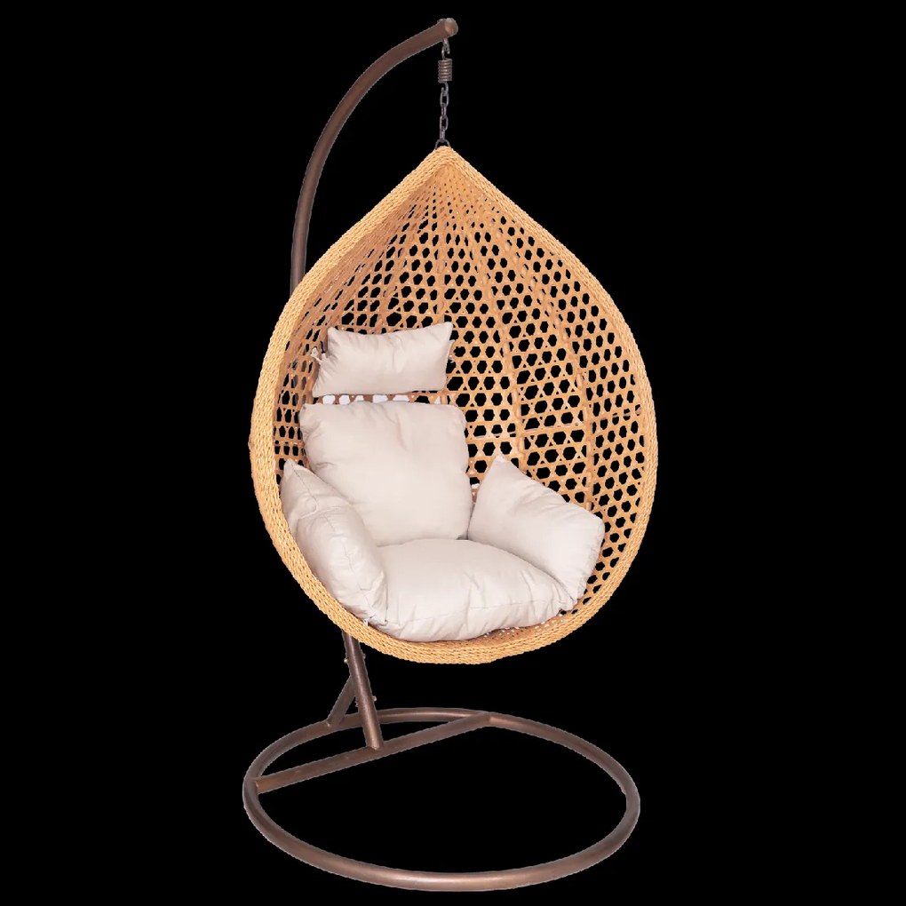 CH PRÍRODNÉ ZÁVESNÉ KRESLO, VANKÚŠ – BEŽOVÁ, RÁM – HNEDÁ 107 x 68 x 120 CM