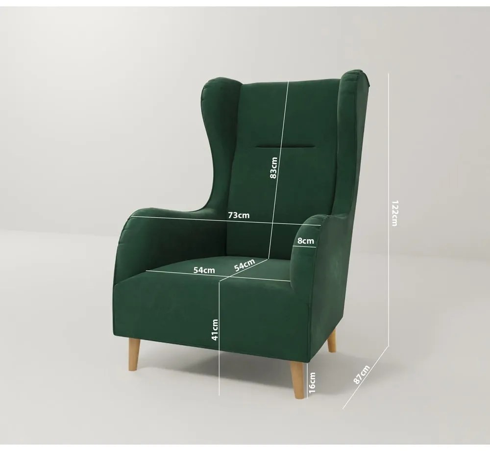 Tmavozelené zamatové kreslo ušiak Carole – Ropez