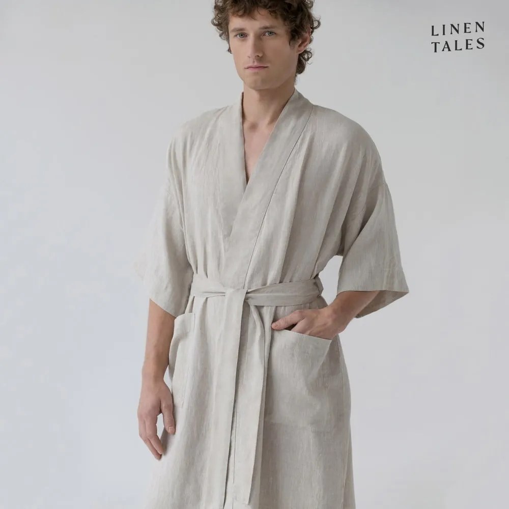 Béžový ľanový župan veľkosť S/M Summer - Linen Tales