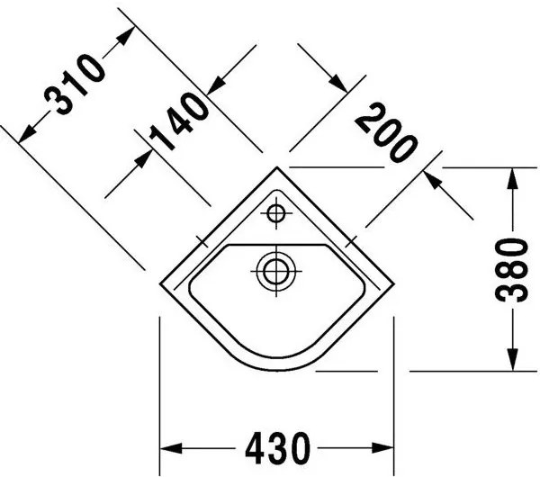 DURAVIT Starck 3 rohové závesné umývadielko s otvorom, s prepadom, 430 mm x 380 mm, 0752440000