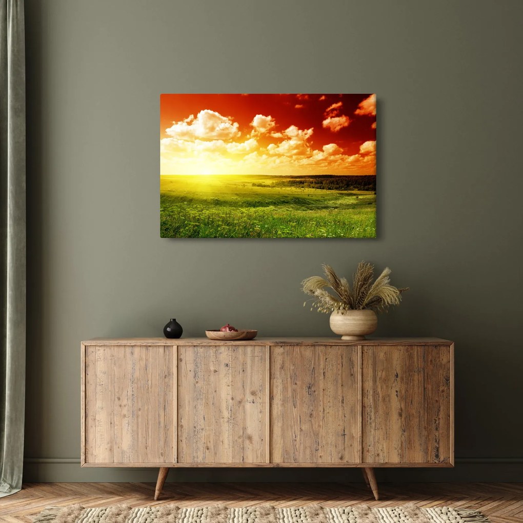 Obraz lúky so žiariacim slnkom (90x60 cm)