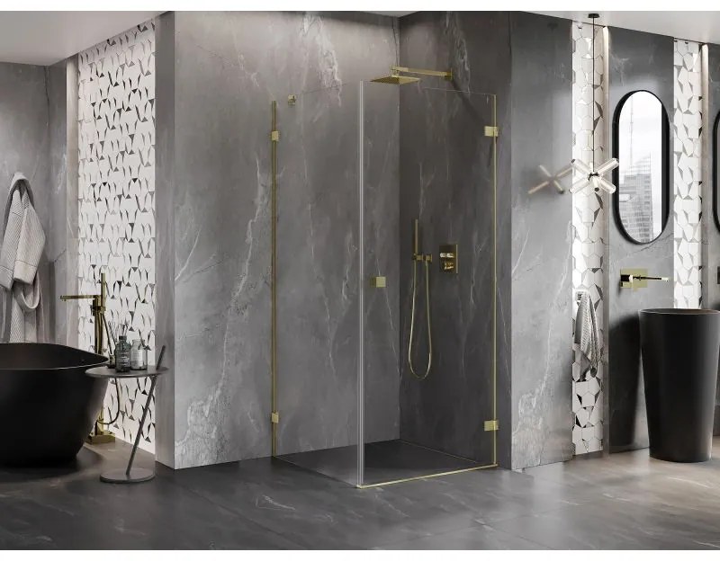 Mexen Lunar-B, pravostranný výklopný sprchový kút 90 x 90 cm, 8mm číre sklo, zlatý kartáčovaný - 832-090-090-55-00-P