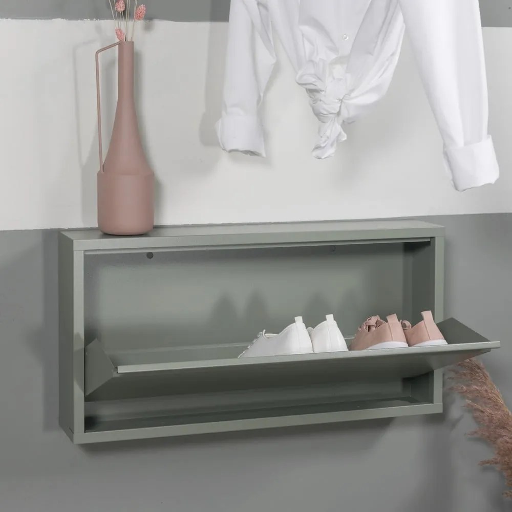 Sivozelená kovová výklopná skrinka na topánky 75x37,5x12,5 cm Billy – Spinder Design