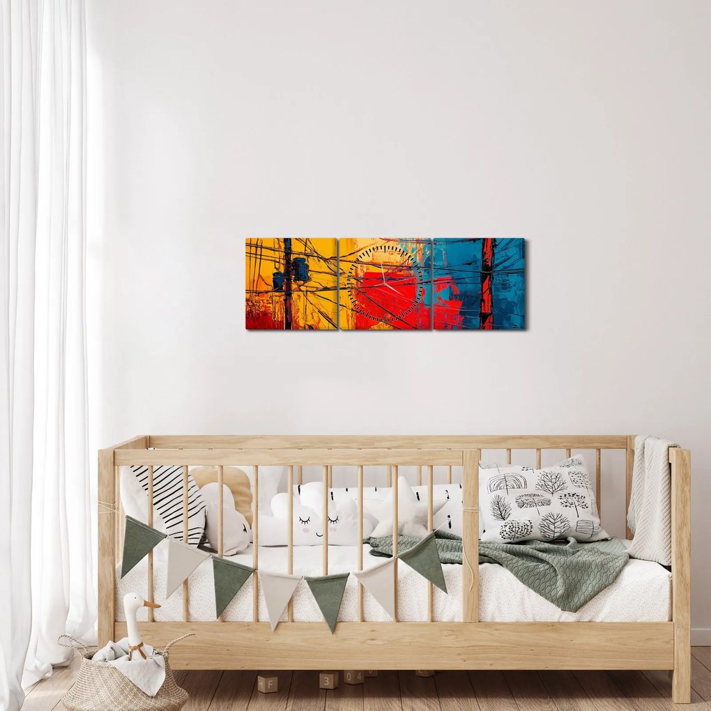 Obraz - Abstraktné elektrické vedenie (s hodinami) (90x30 cm)