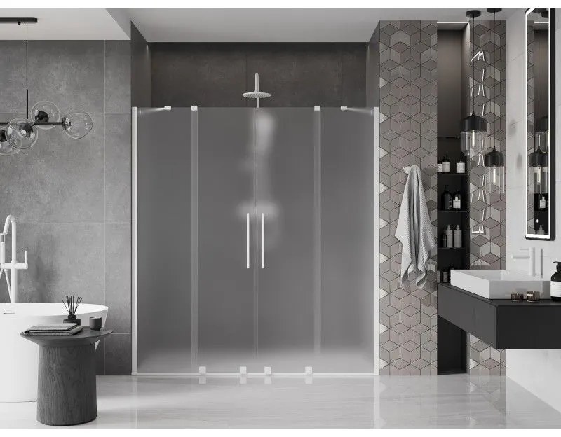 Mexen Velar Duo, posuvné sprchové dvere do otvoru 200 cm, 8mm sklo námraza, biela matná, 871-200-000-32-20