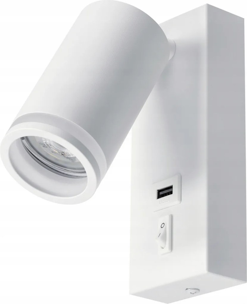 BERGE LED nástenné svietidlo GU10 s vypínačom a USB portom - biela