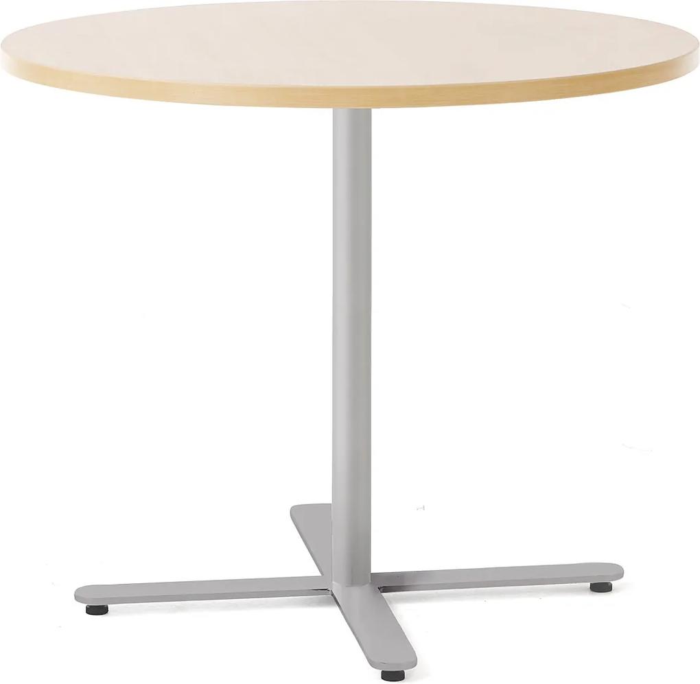 Stôl Tilo, Ø900x720 mm, strieborná / breza