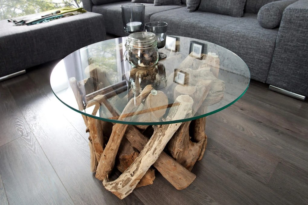 Štýlový konferenčný stolík Trim 50 cm teak - sklo
