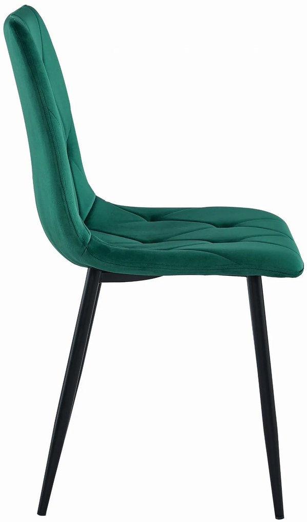 Tmavo zelená zamatová jedálenská stolička LIBRA s čiernymi nohami