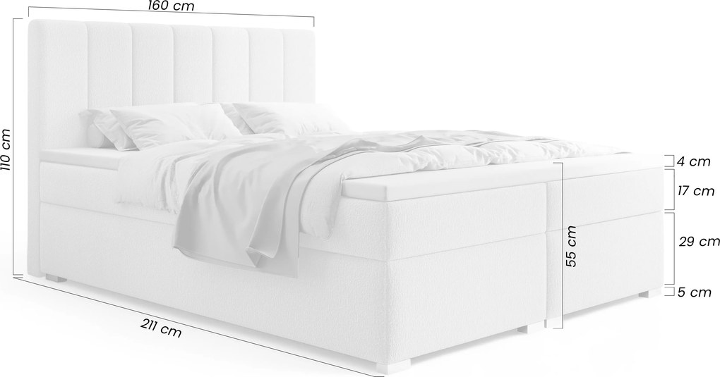 Boxspring posteľ s úložným priestorom Mareli 160x200 - béžové buklé Quelle 03