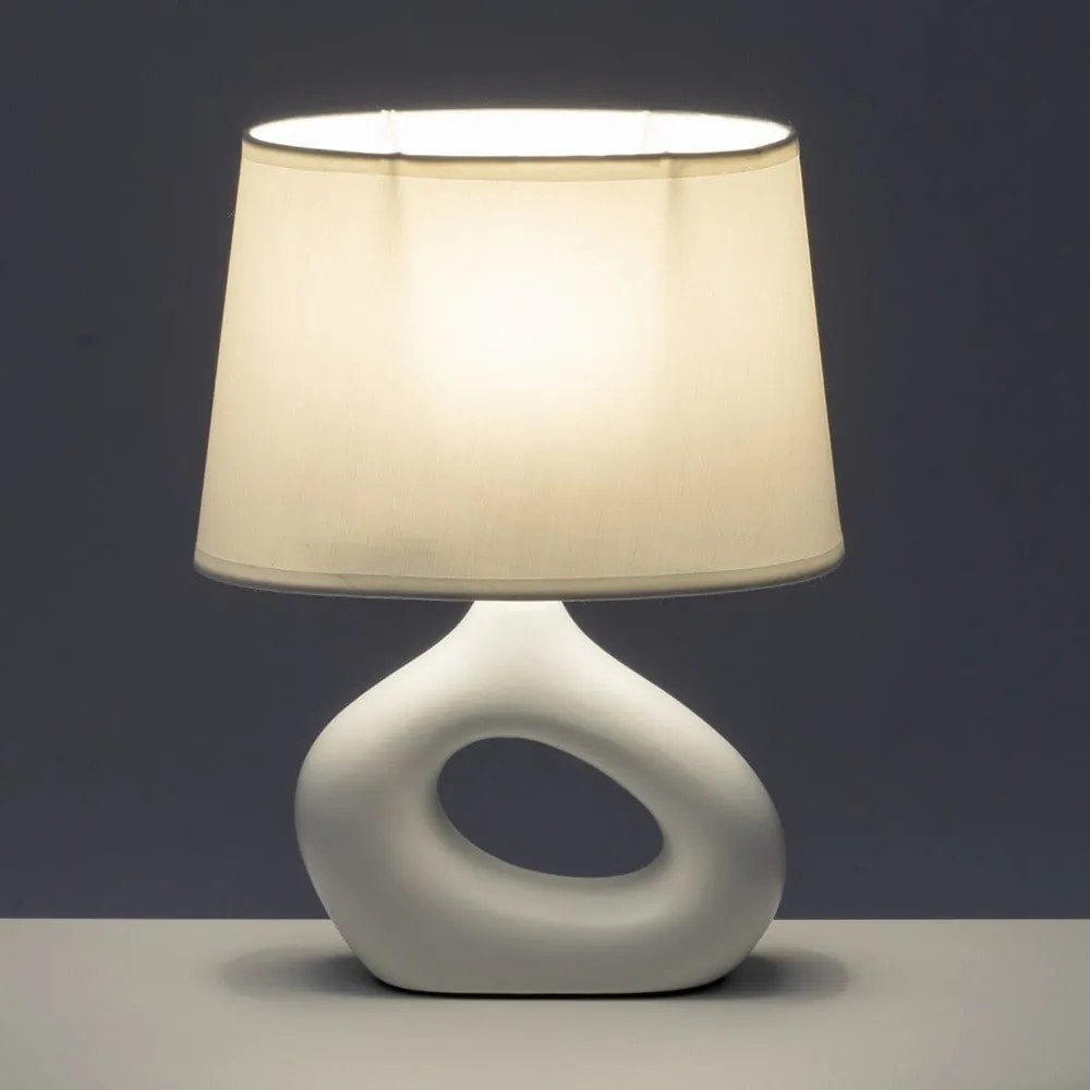 Biela keramická stolová lampa s textilným tienidlom (výška 30 cm) – Casa Selección
