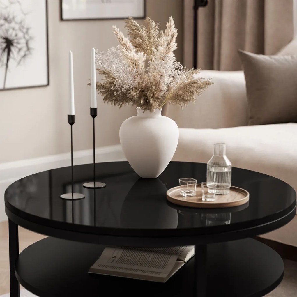 KONFERENČNÝ STOLÍK LEONARDO S POLICOU ČIERNY LESK + ČIERNY