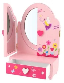 Teddies Zrkadlo šperkovnica Princess 3-dielne zásuvka drevo 16x25x8cm v krabici
