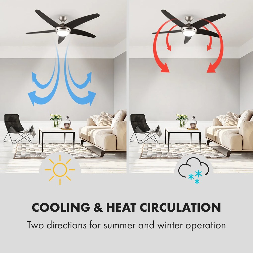 Klarstein Bolero, stropný ventilátor so svietidlom, 55 W, 134 cm, diaľkový ovládač, orechové ramená