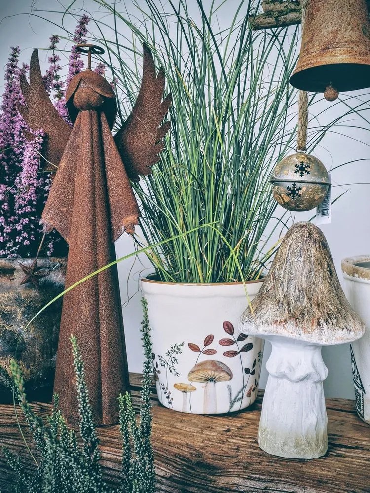 Béžovo-hnědá keramická dekorace houba Houba - Ø 12*22 cm