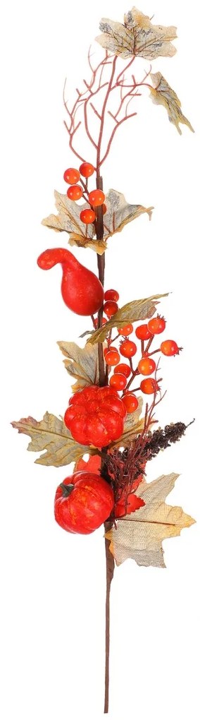 Jesenná umelá vetva - červené tekvice a bobule, 73cm