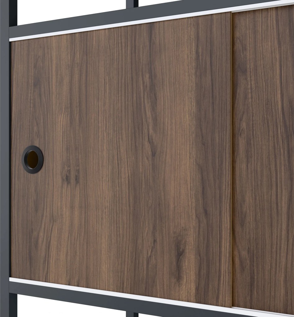 Regál na šanóny s uzamykateľnou skrinkou, kancelársky, otvorené police, kovový antracitový/orech, 800x2200x400 mm: ARIEL Eco Design
