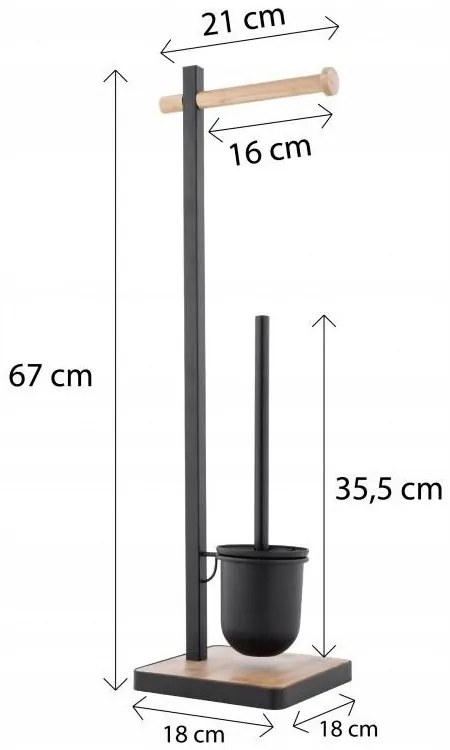Erga Tobak, držiak na toaletný papier a stojan na WC kefu, čierna matná-hnedá, ERG-YKA-P.TOBAK