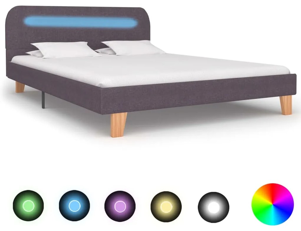 vidaXL Rám postele s LED svetlom hnedosivý látkový 140x200 cm