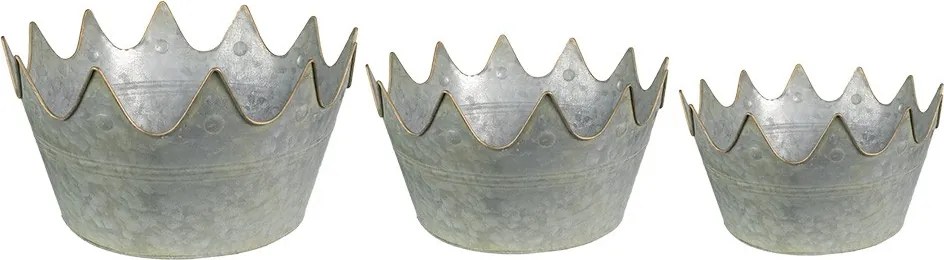 3ks zinkový plechový obal na kvetináč - Ø 43*21 / Ø 40*20 / Ø 33*18 cm