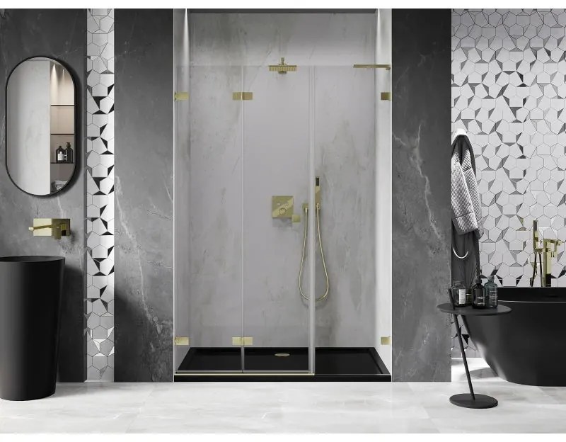 Mexen Lunar-F, L skladacie ľavé sprchové dvere 120 cm, 8mm číre sklo, zlatý matný profil, 836SL-120-050-55-00-L