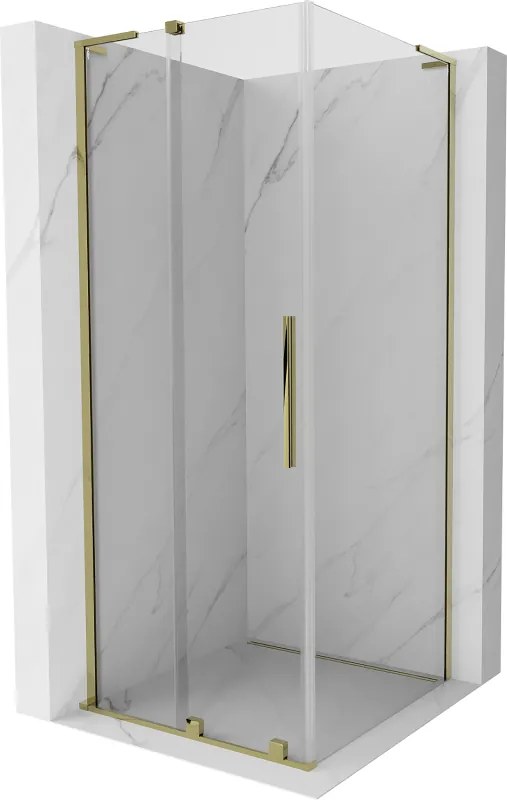 Mexen Velar L, sprchový kút s posuvnými dverami 100 x 100 cm, 8mm číre sklo, zlatá lesklá, 871-100-100-03-50