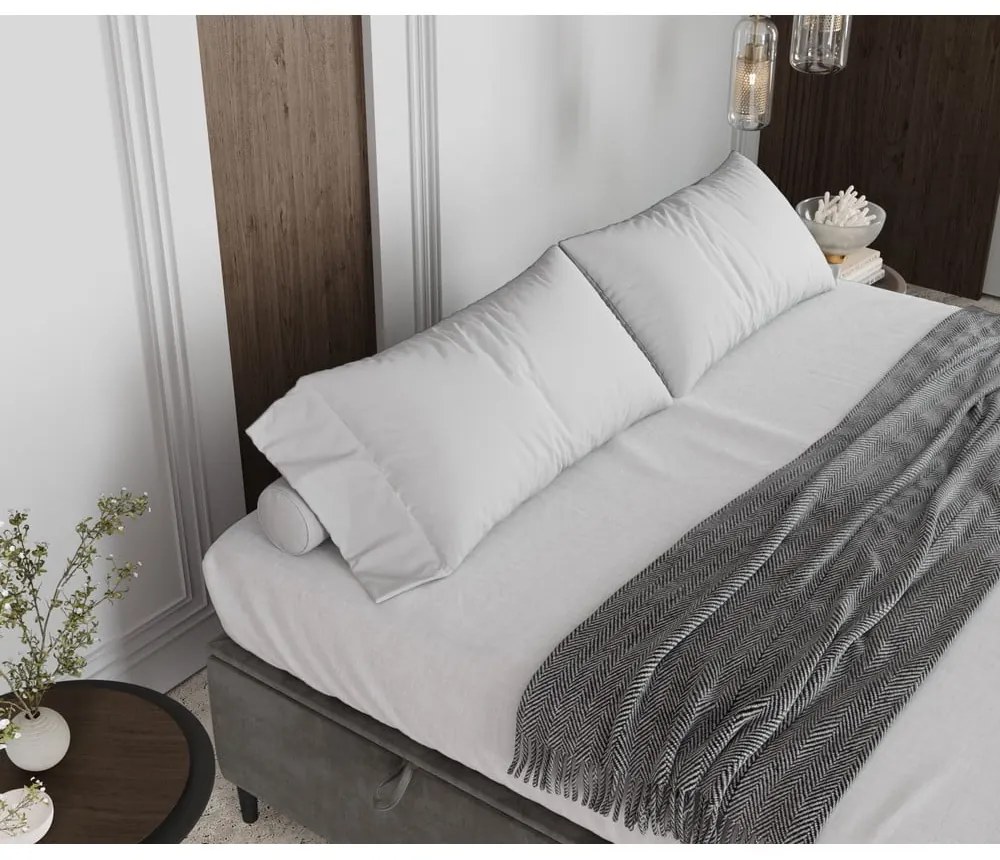 Svetlosivá čalúnená dvojlôžková posteľ s úložným priestorom 160x200 cm Tate – Maison de Rêve