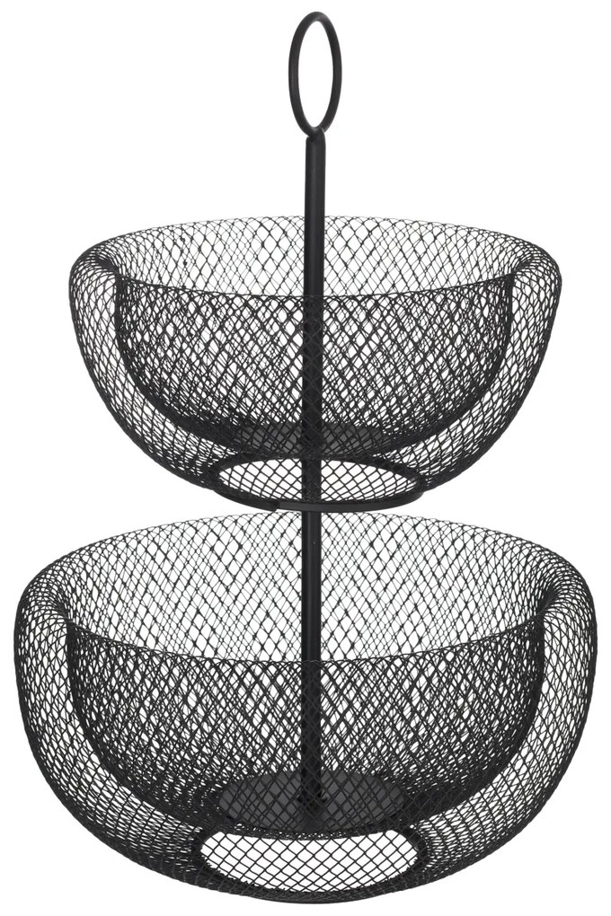 Kovový 2-poschodový košík na ovocie Black Mesh, 29x43 cm