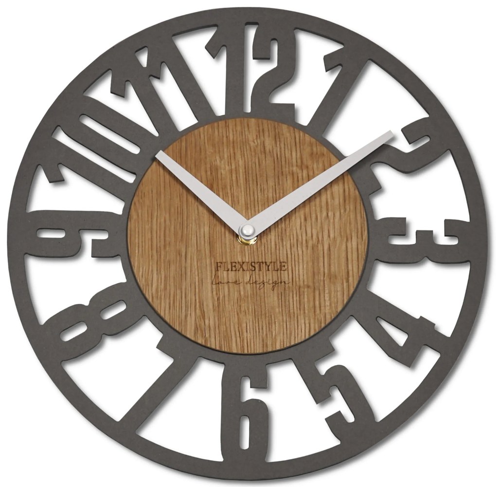 Originálne hodiny s veľkým číslami v kombinácií dreva o modernej sivej farby 30 cm