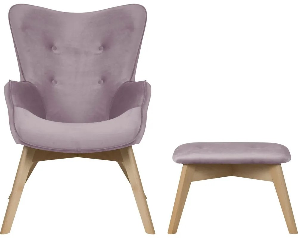 Zamatové kreslo s podnožkou v levanduľovej farbe Niko – Ropez