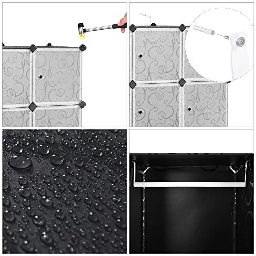 Šatníková skriňa, plastová, s boxami, čierna, 178x143x36cm