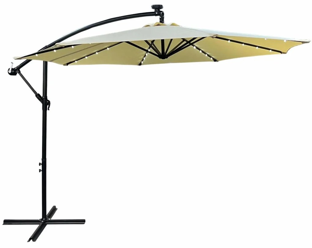 Záhradný slnečník MILIN s LED osvetlením 300 cm béžový