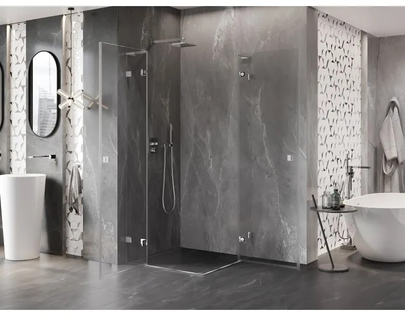 Mexen Lunar, L Duo výklopný sprchový kút 115 x 115 cm, 8mm číre sklo, chrómový profil, 834L-115L-115P-01-00